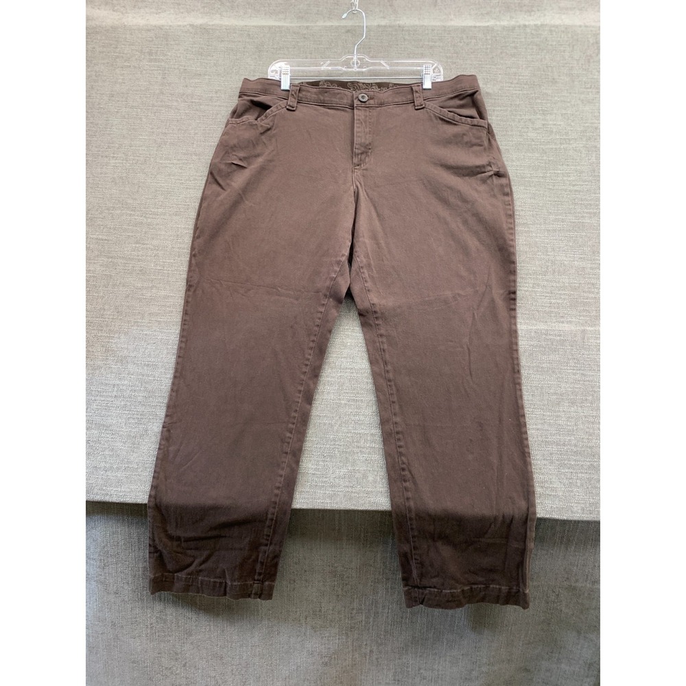 Lee Comfort Waistband Pants Women 16W Brown Cotton High Rise Straight Leg Casual